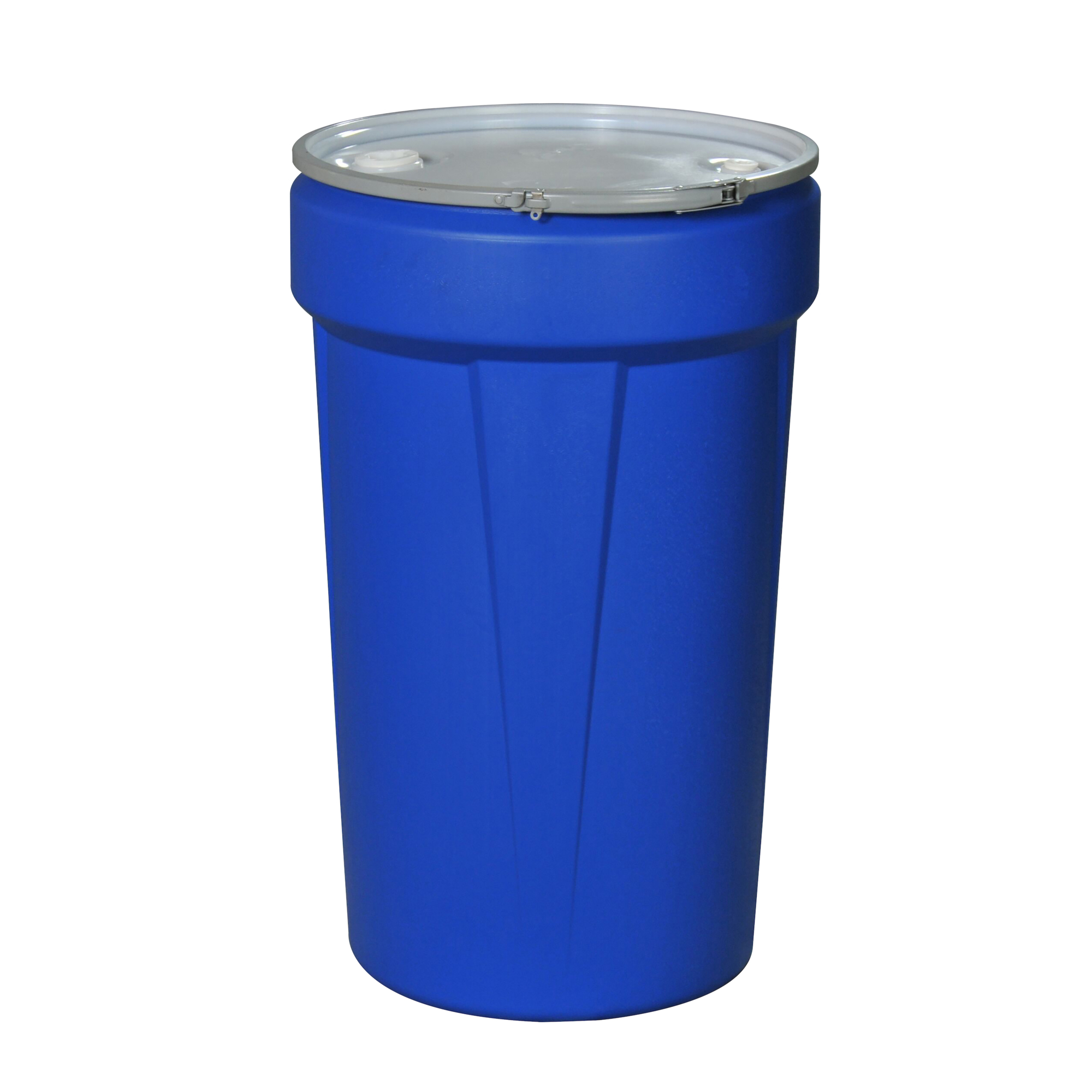 Eagle 55 Gallon Plastic Barrel Drum — Metal Lever-Lock, 1x2in. and 1x3/4in. Bung Holes, Blue, Model# 1655MBBG